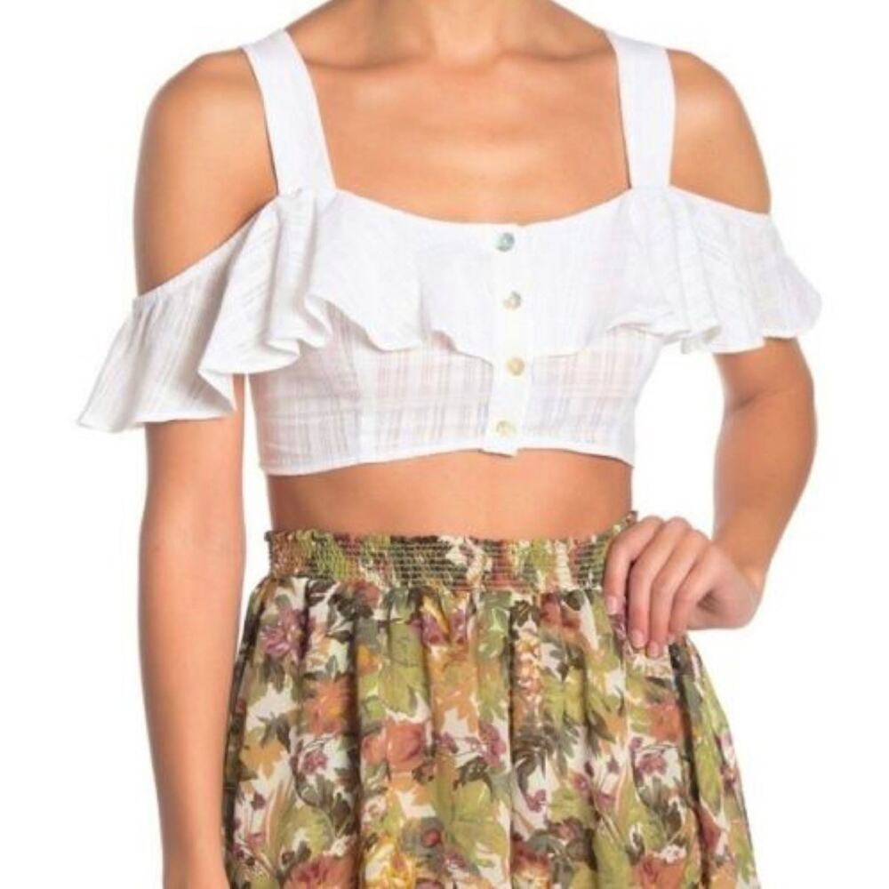 Show Me Your MuMu White Roslyn Ruffle Crop Top